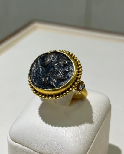 Gold ring with diamonts and greek coin Rings Diamond